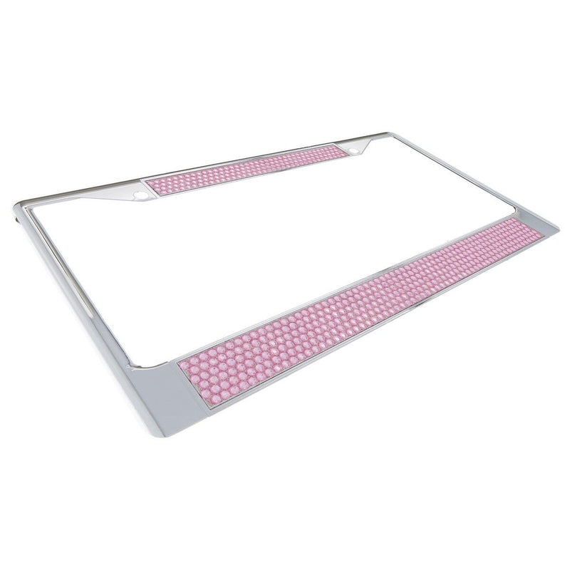 Premium Chrome Light Pink Bling Crystal Diamond License Plate Frame for Car