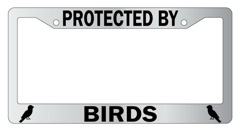 Protected By Birds Chrome License Plate Frame Auto  Mod-GRAPH9856236-5124