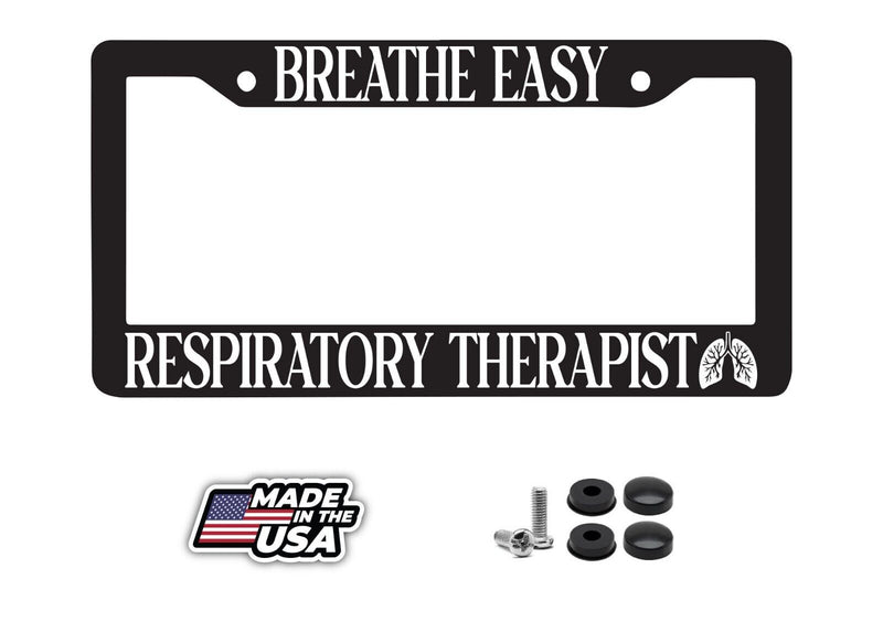 Breathe Easy Respiratory Therapist Black License Plate Frame