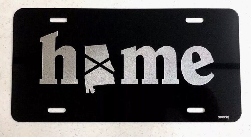 Home State Alabama logo Diamond Etched on Black Aluminum License Plate