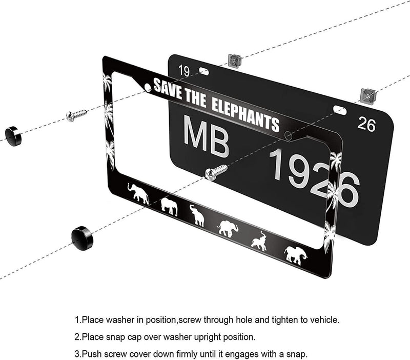 Save The Elephants Black License Plate Frame