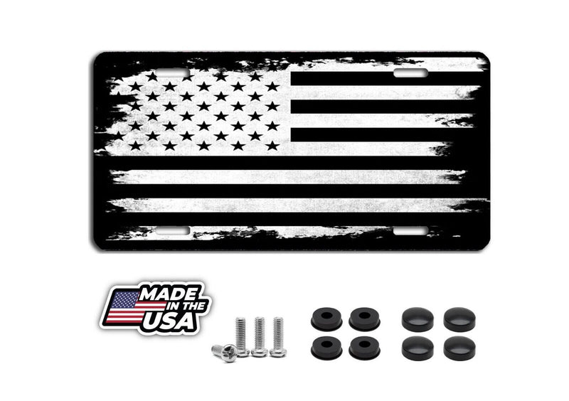 Black & white American flag aluminum vanity license plate car truck SUV tag