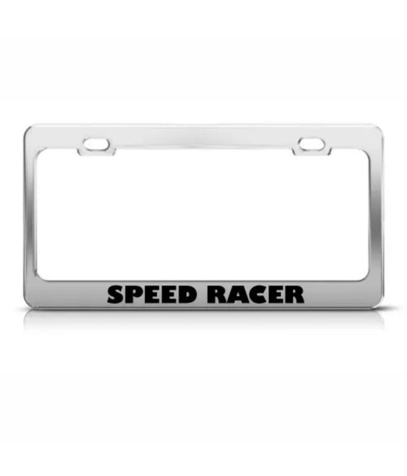 License Plate Frame Speed Racer Funny Metal Career Profession Holder Chrome