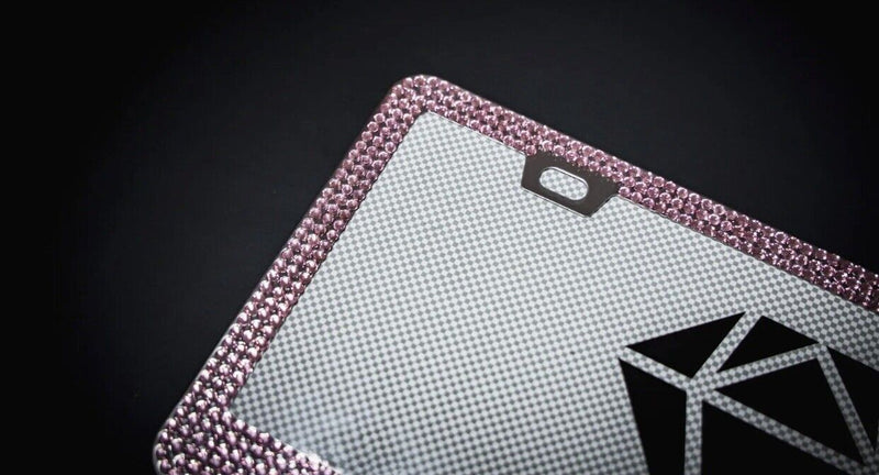 Bling Rhinestones License Plate Metal Frame Sparkling Pink Crystal Diamond