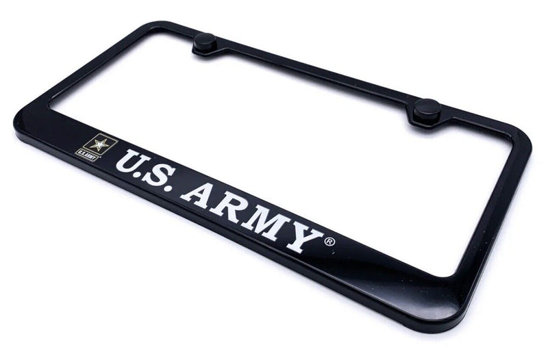 Black Plastic License Plate Frame w/ United States "US Army" Script