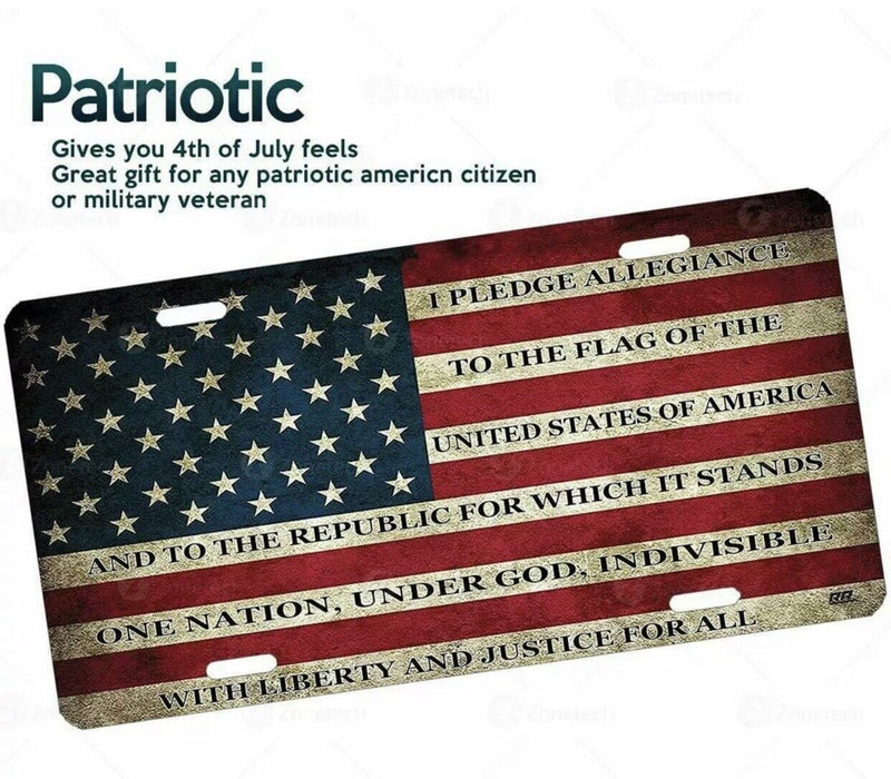 USA Flag License Plate American Patriotic Pledge of Allegiance Steel