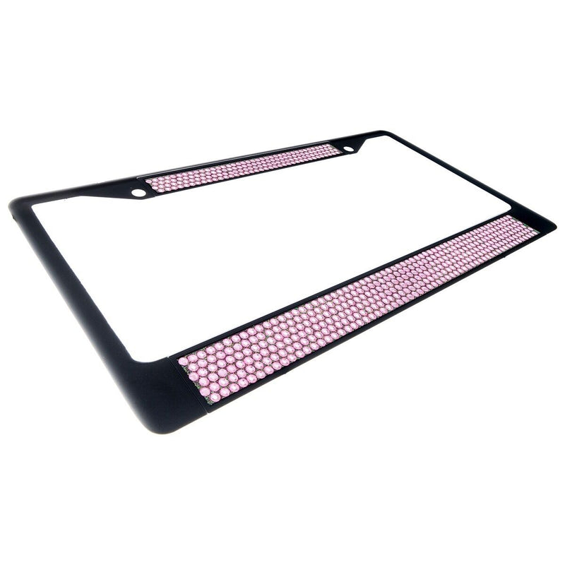 Premium Black Light Pink Bling Crystal Diamond License Plate Frame for Car