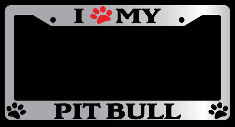 Chrome License Plate Frame I Heart My Pit Bull (Paw) Auto Accessory 504  Mod-GRAPH9856236-4717