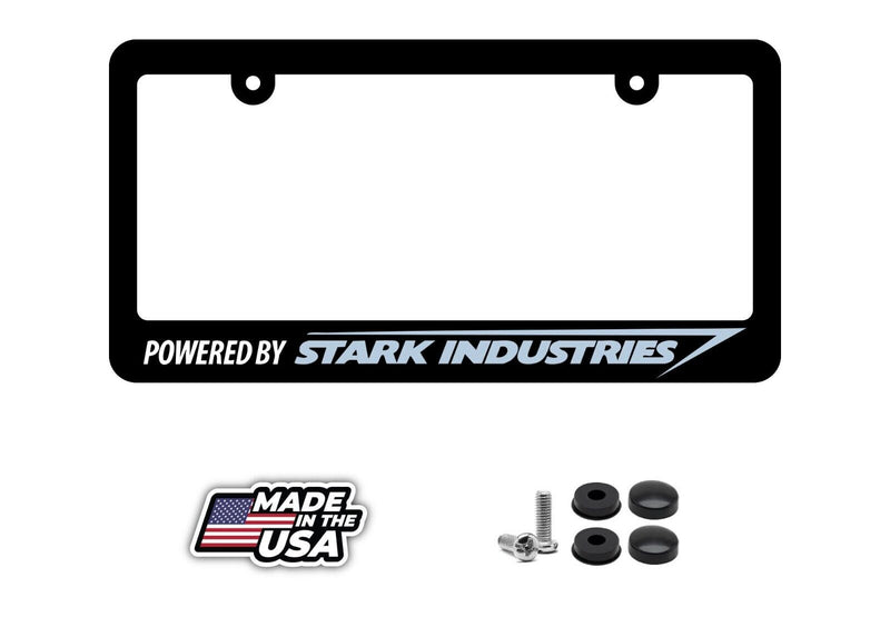 Powered By Stark Industries Iron Man Super Hero Avengers Car License Plate Frame