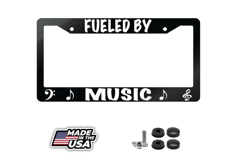 Fueled By Music Glossy Black Plastic License Plate Frame