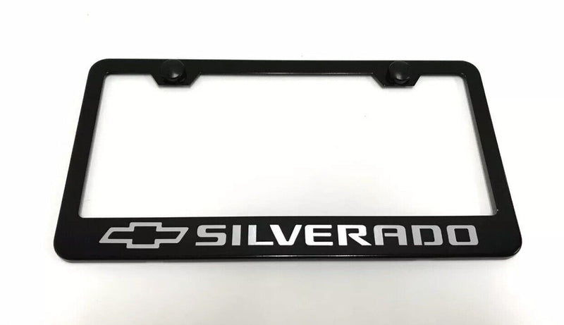 ForSilverado Laser Style BLACK Stainless Steel License Plate Frame w/bolt *L