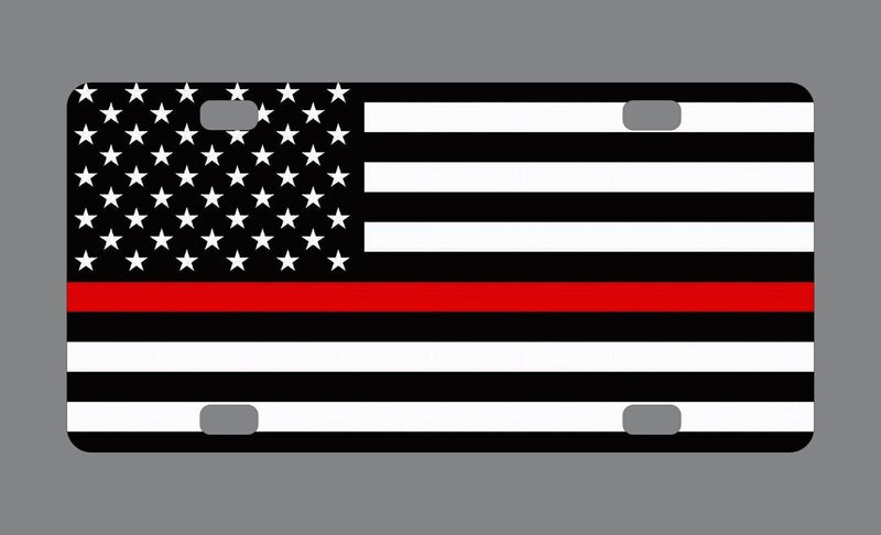 Thin Red Line American Flag License Plate Firefighter Aluminum 6"x12" Front