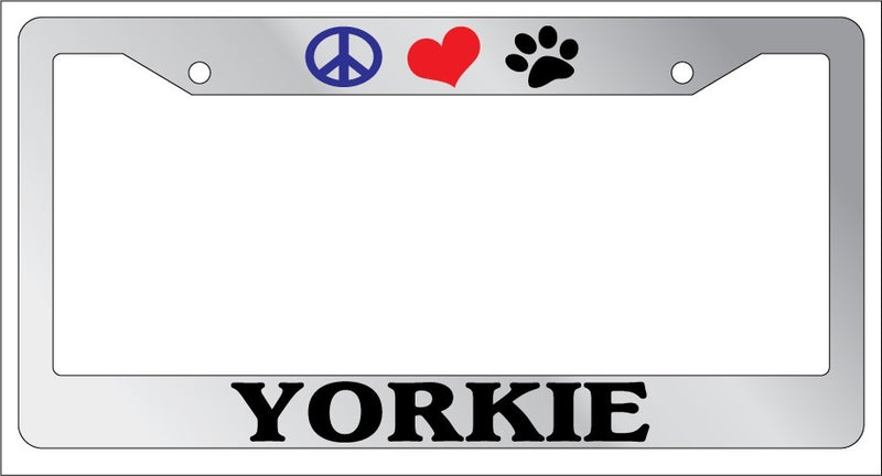 Chrome License Plate Frame Peace Love Paw Yorkie Auto Accessory 611  Mod-GRAPH9856236-4899