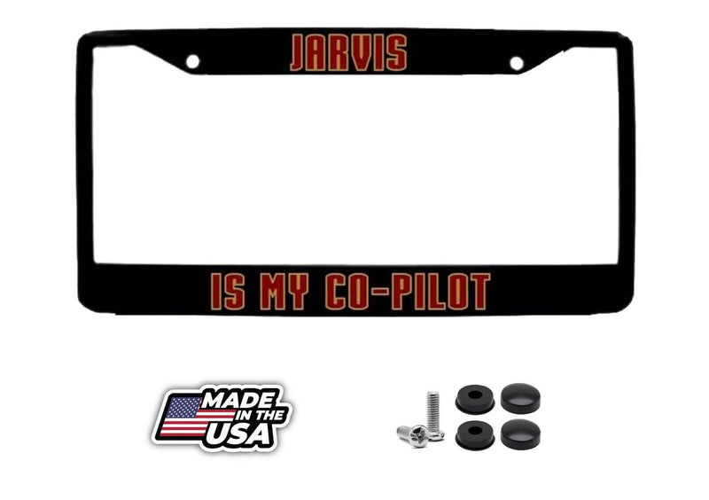 JARVIS / IS MY CO-PILOT" BLACK LICENSE PLATE FRAME