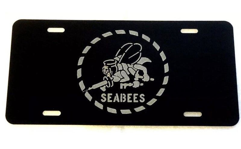 US NAVY Seabee Logo Car Tag Diamond Etched on Aluminum License Plate