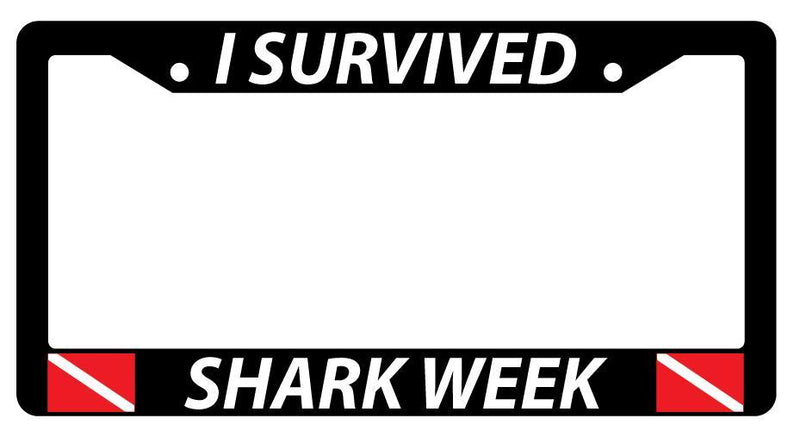 Black License Plate Frame I SURVIVED SHARK WEEK w/FLAGS Auto Accessory  Mod-GRAPH9856236-3744