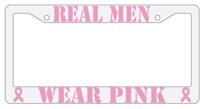 Real Men Wear Pink w/RIBBONS (Design 2A) White Plastic License Plate Frame  Mod-GRAPH9856236-2186