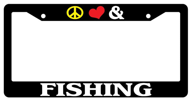 Black License Plate Frame Peace Love And Fishing Auto Accessory Novelty  Mod-GRAPH9856236-2276
