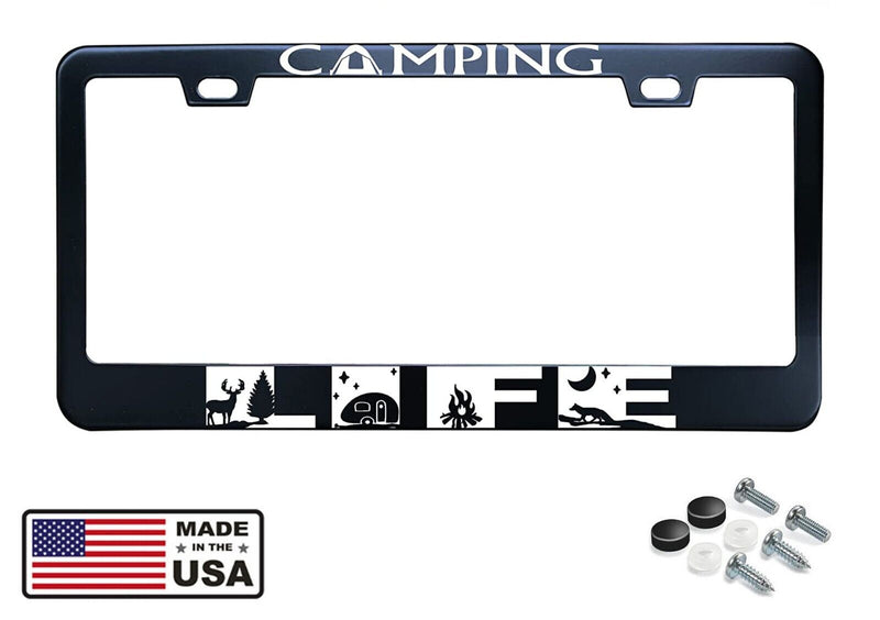 Deer Starlight Night Camping Life Black Stainless Steel License Plate Frame