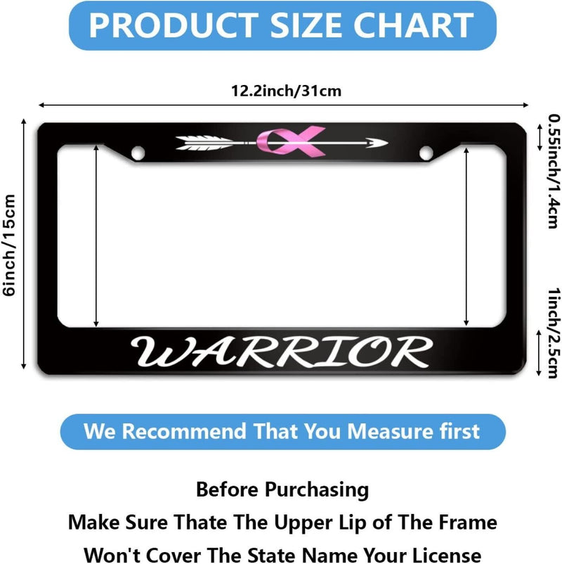Breast Cancer Awareness Warrior License Plate Frame Pink Ribbon