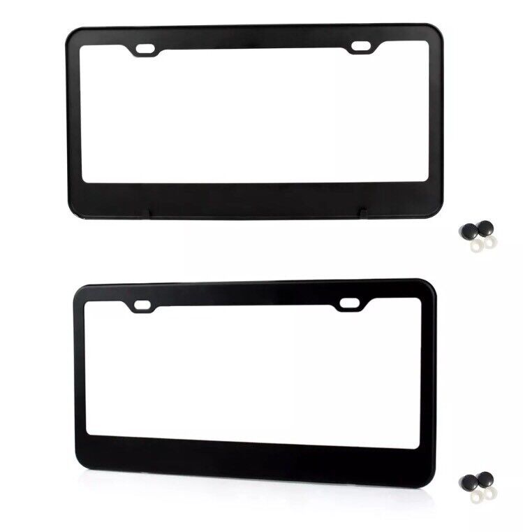 2PCS BLACK STAINLESS STEEL METAL LICENSE PLATE FRAME COVER SCREW CAPS /BF-2