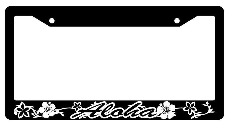 Aloha (Flower Vine) Black Plastic License Plate Frame Auto Accessory  Mod-GRAPH9856236-920