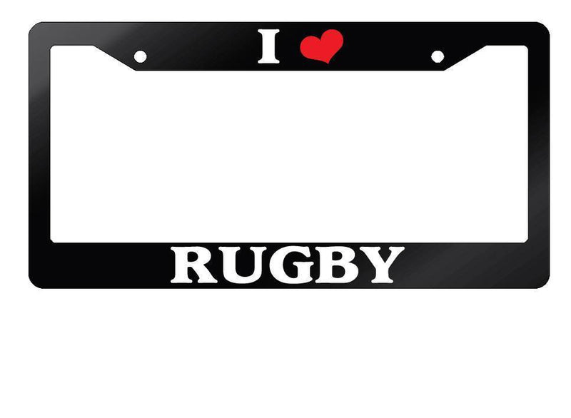 Glossy Black License Plate Frame I HEART RUGBY Auto Accessory  Mod-GRAPH9856236-7559
