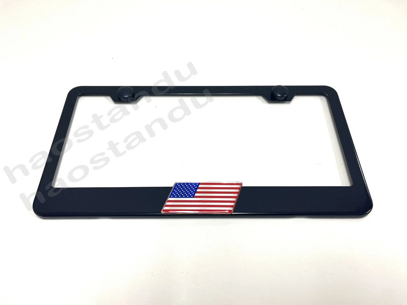 1x American Flag Emblem BLACK Stainless Metal License Plate Frame RUST FREE USA