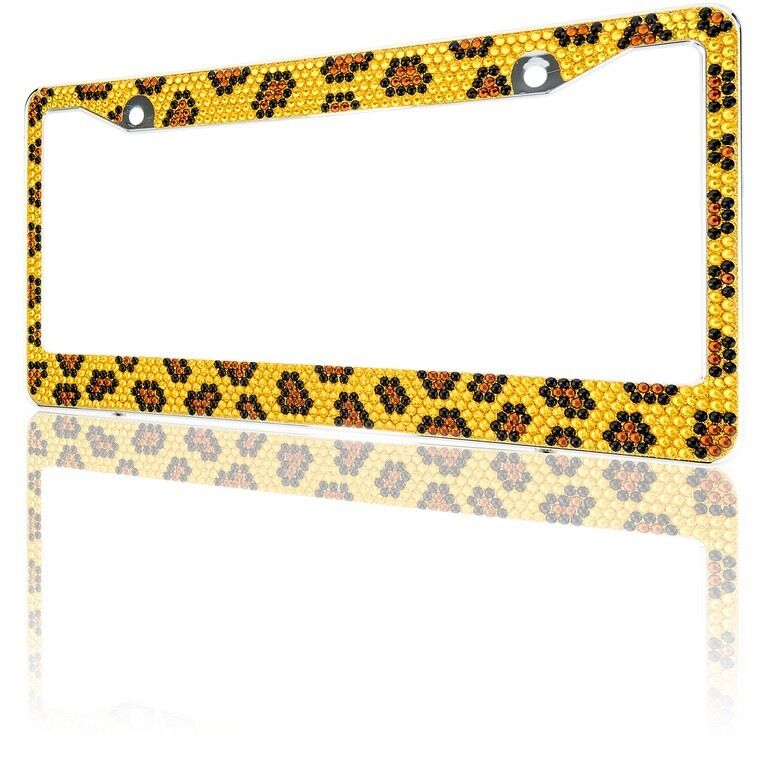 Bling Brown Leopard Diamond License Plate Frame