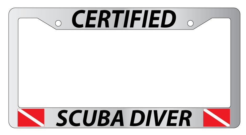 Chrome License Plate Frame For Certified SCUBA DIVER w/FLAGS Auto Accessory 2061  Mod-GRAPH9856236-4952