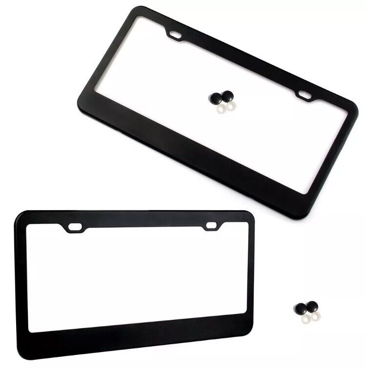 2PCS BLACK STAINLESS STEEL METAL LICENSE PLATE FRAME COVER SCREW CAPS /BF-2