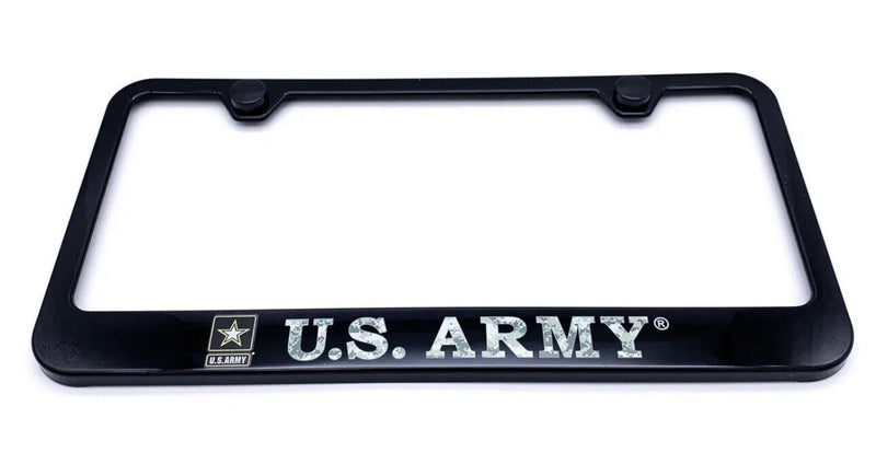 Black Plastic License Plate Frame w/ Digital Camo United States "US Army" Script