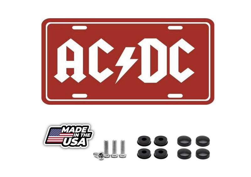 AC DC METAL LICENSE PLATE MUSIC NUMBER FRONT TAG - RED - NEW