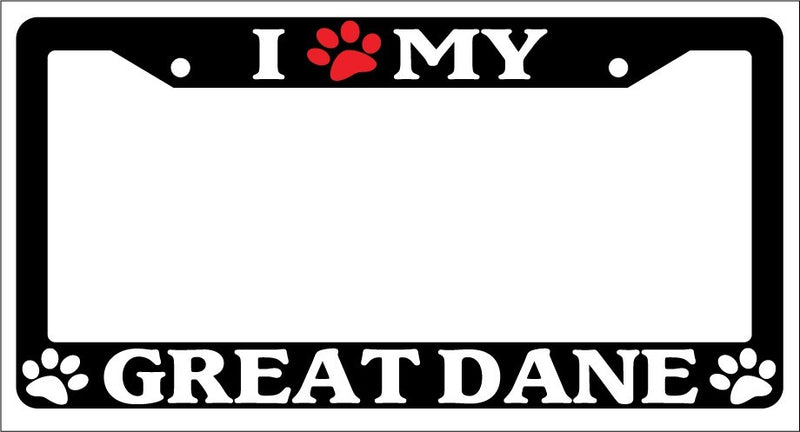 Black License Plate Frame I Heart My Great Dane (Paw) Auto Accessory Novelty 412  Mod-GRAPH9856236-1162