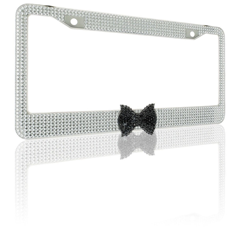 Clear 7 Rows Bling Diamond Crystal License Plate Frame With Black Bow Tie
