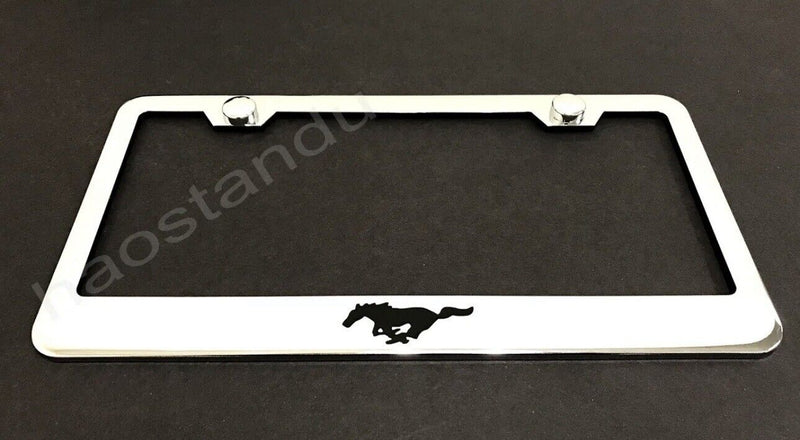 1x PONY STAINLESS STEEL LICENSE PLATE FRAME + Screw Caps