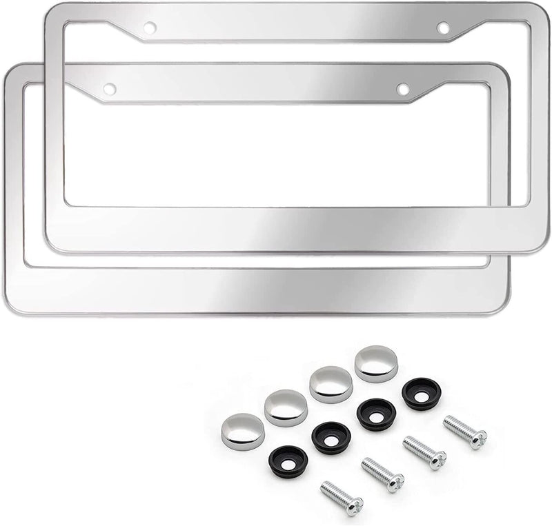 2 x Heavy Duty Stainless Steel Metal License Plate Frame with Mounting Hardware