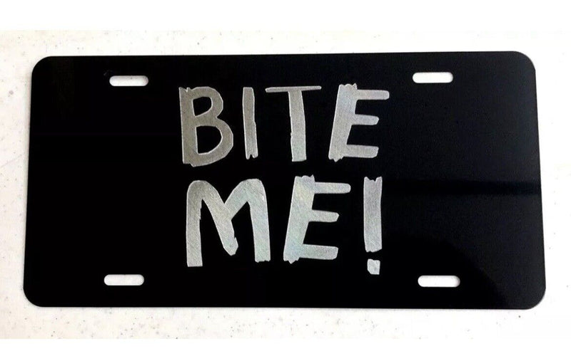 BITE ME! LOGO Car Tag Diamond Etched on Aluminum License Plate