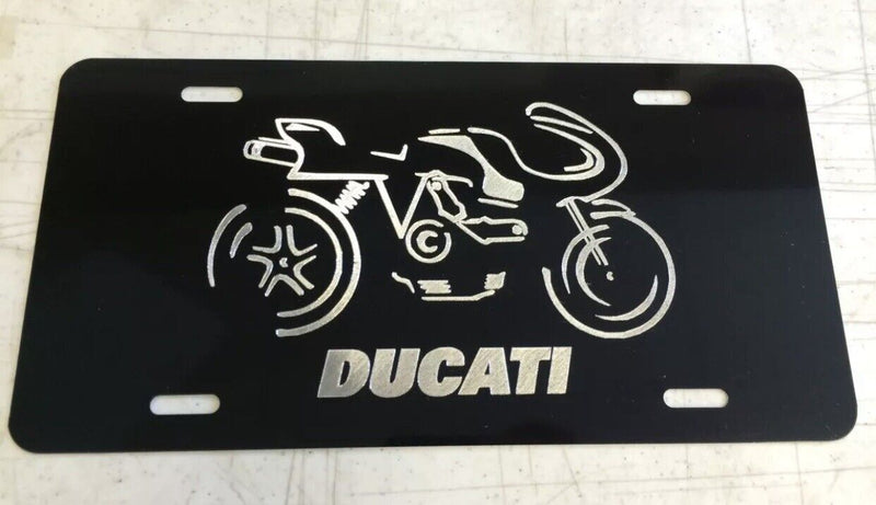Ducati Bike Logo Car Tag Diamond Etched on Black Aluminum License Plate