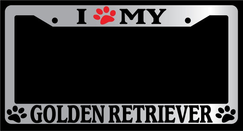 Chrome License Plate Frame I Heart My Golden Retriever (Paw) Auto Accessory  Mod-GRAPH9856236-4974