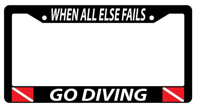 Black License Plate Frame WHEN ALL ELSE FAILS GO DIVING w/FLAGS Auto Accessory  Mod-GRAPH9856236-1139
