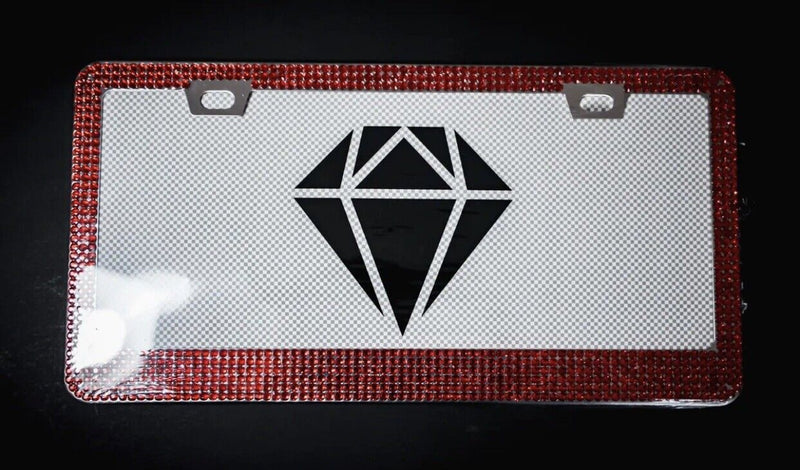 Bling Rhinestones License Plate Metal Frame Sparkling Red Crystal Diamond
