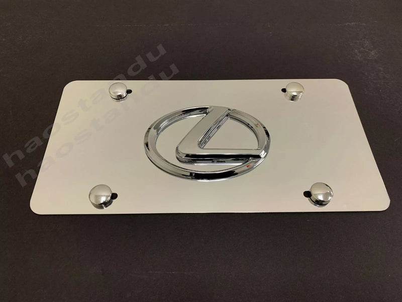 1x 3D "Lexus Emblem Style" Aluminum Mirror CHROME Front Plate RUST FREE (logo)