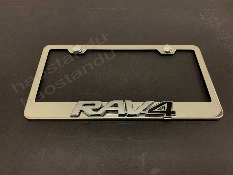 1x For RAV4 3D Emblem STAINLESS STEEL License Plate Frame RUST FREE + Screw Cap
