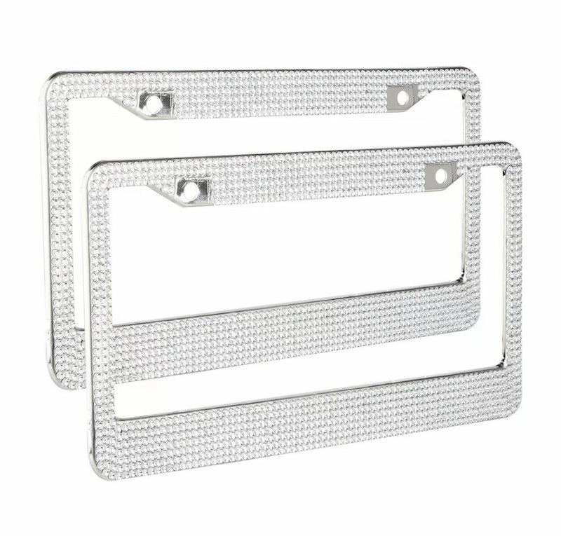 2Pcs Bling Metal License Plate Frame Diamond Sparkling Rhinestone Crystal