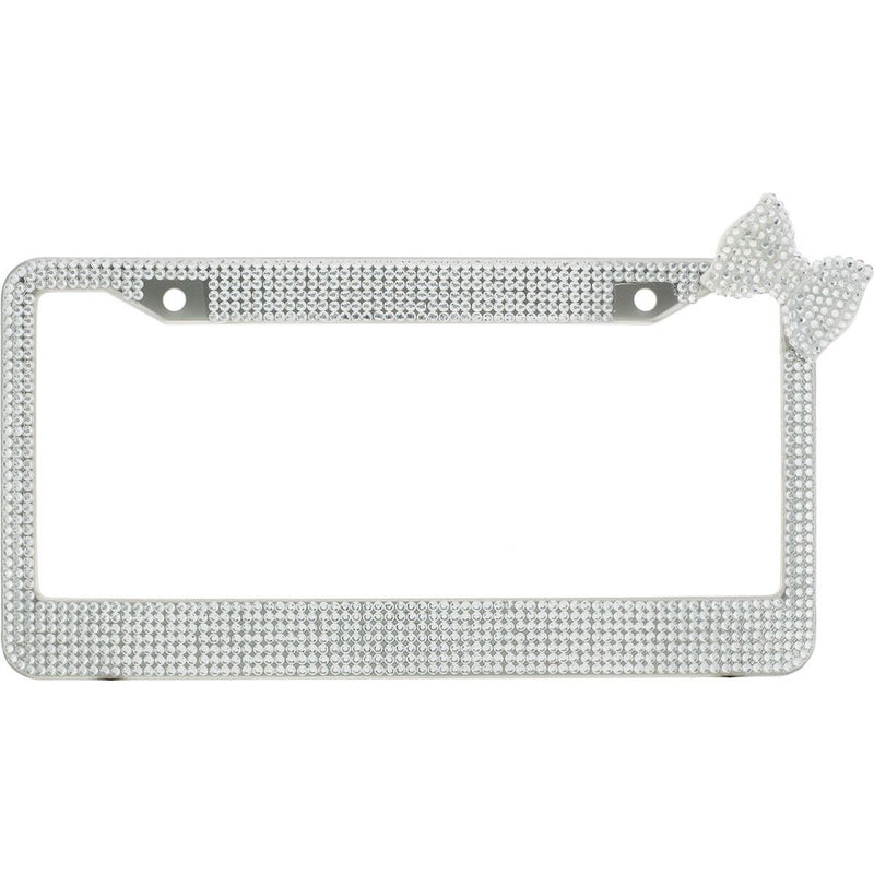 Clear 7 Rows Bling Diamond Crystal License Plate Frame With Corner Clear Bow Tie