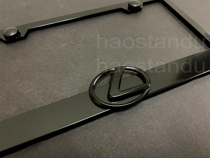 1x Black Lexus Logo 3D Emblem Badge BLACK Stainless License Plate Frame RUST FREE