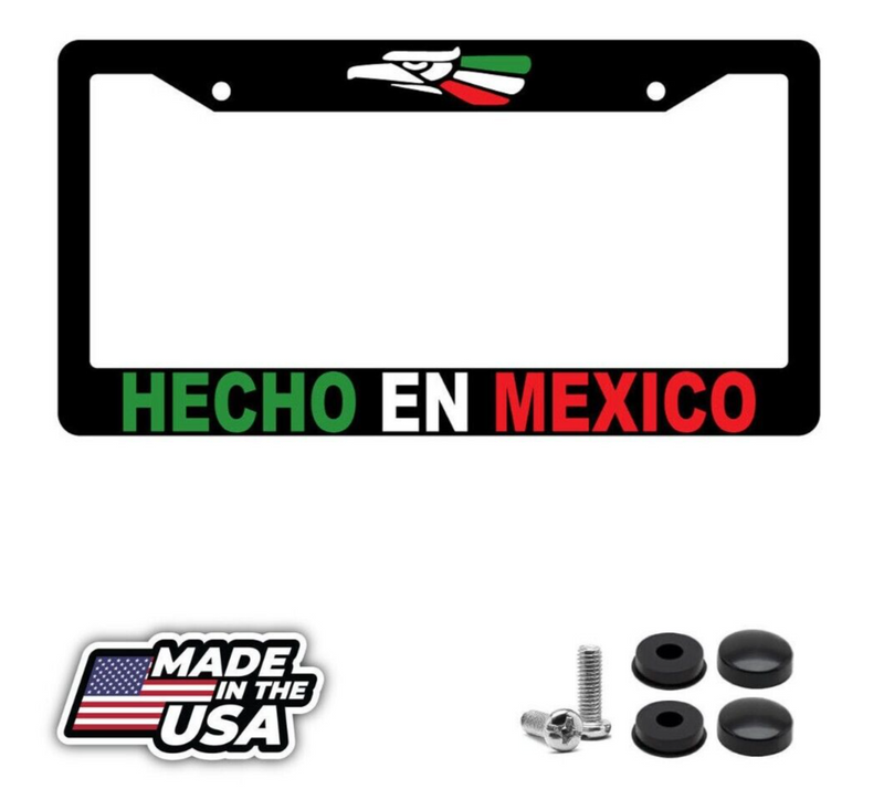 Hecho En Mexico Design 2A COLOR Black Plastic License Plate Frame