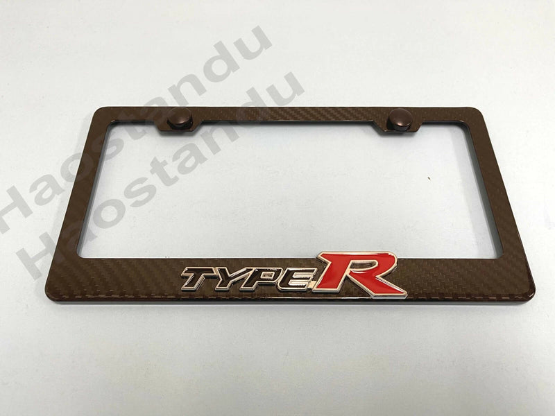 1x "TypeR" 3D Emblem Badge Real 3K TwillWeave CARBON FIBER License Plate Frame
