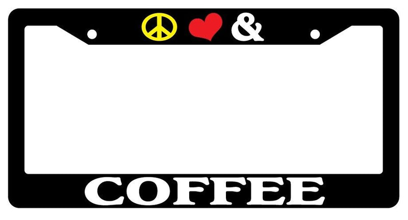 Black License Plate Frame Peace Love And Coffee Auto Accessory Novelty 1446  Mod-GRAPH9856236-2272